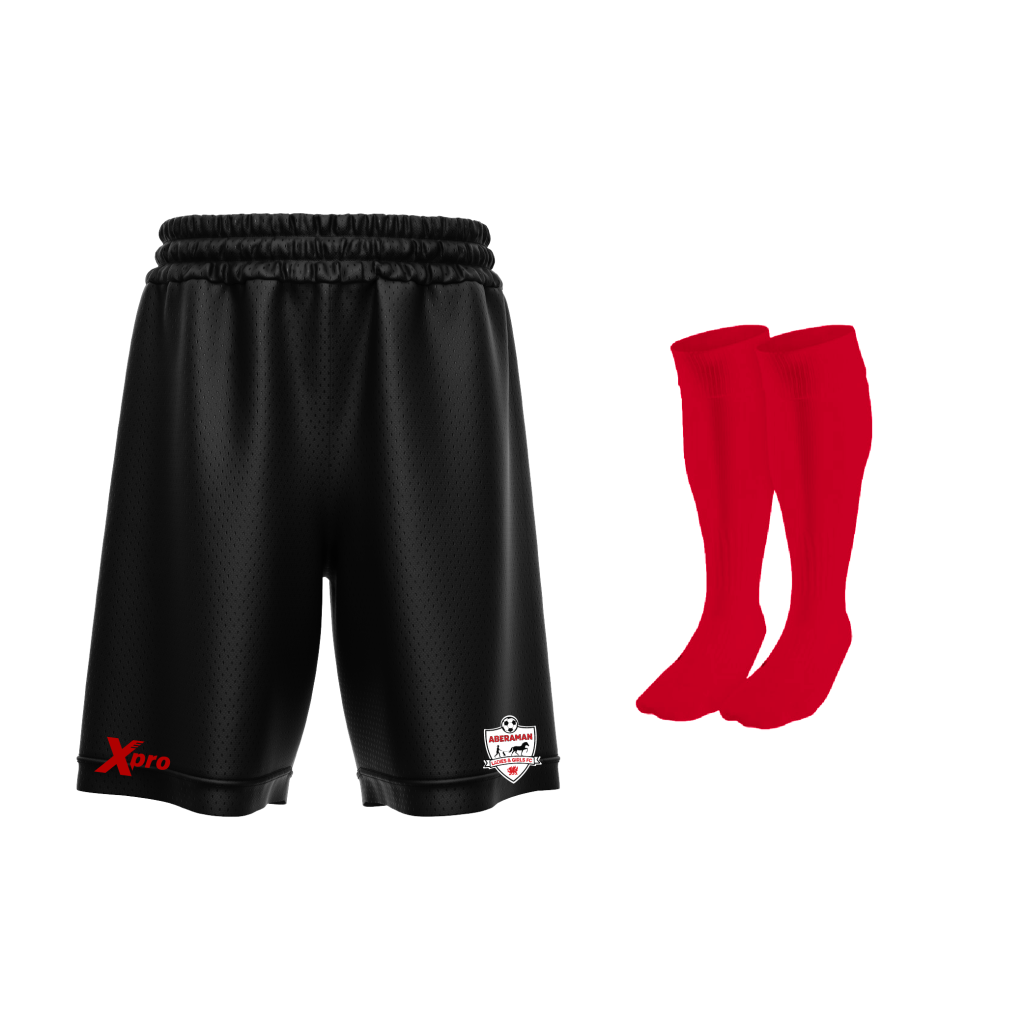 Aberaman Ladies and Girls FC Training Shorts and Socks BLACK/RED