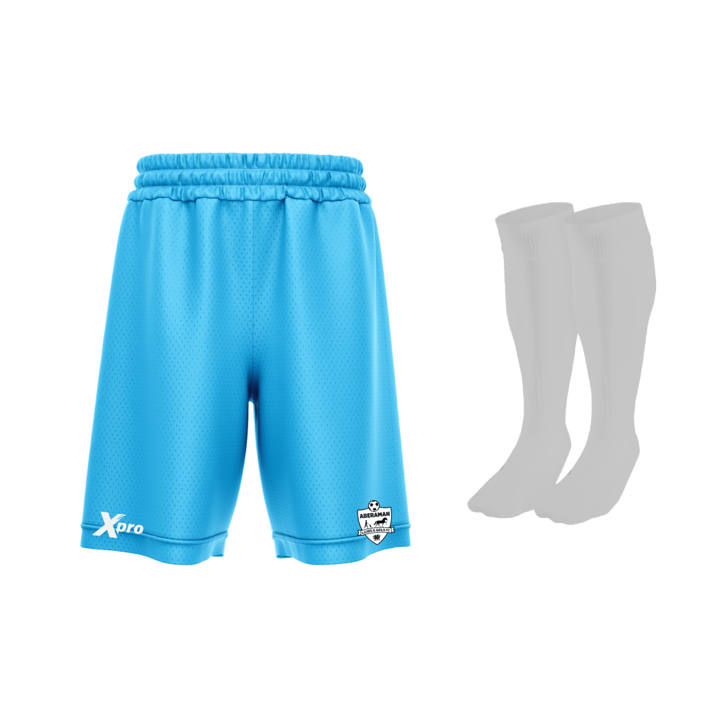Aberaman Ladies and Girls FC Training Shorts and Socks BLUE/WHITE