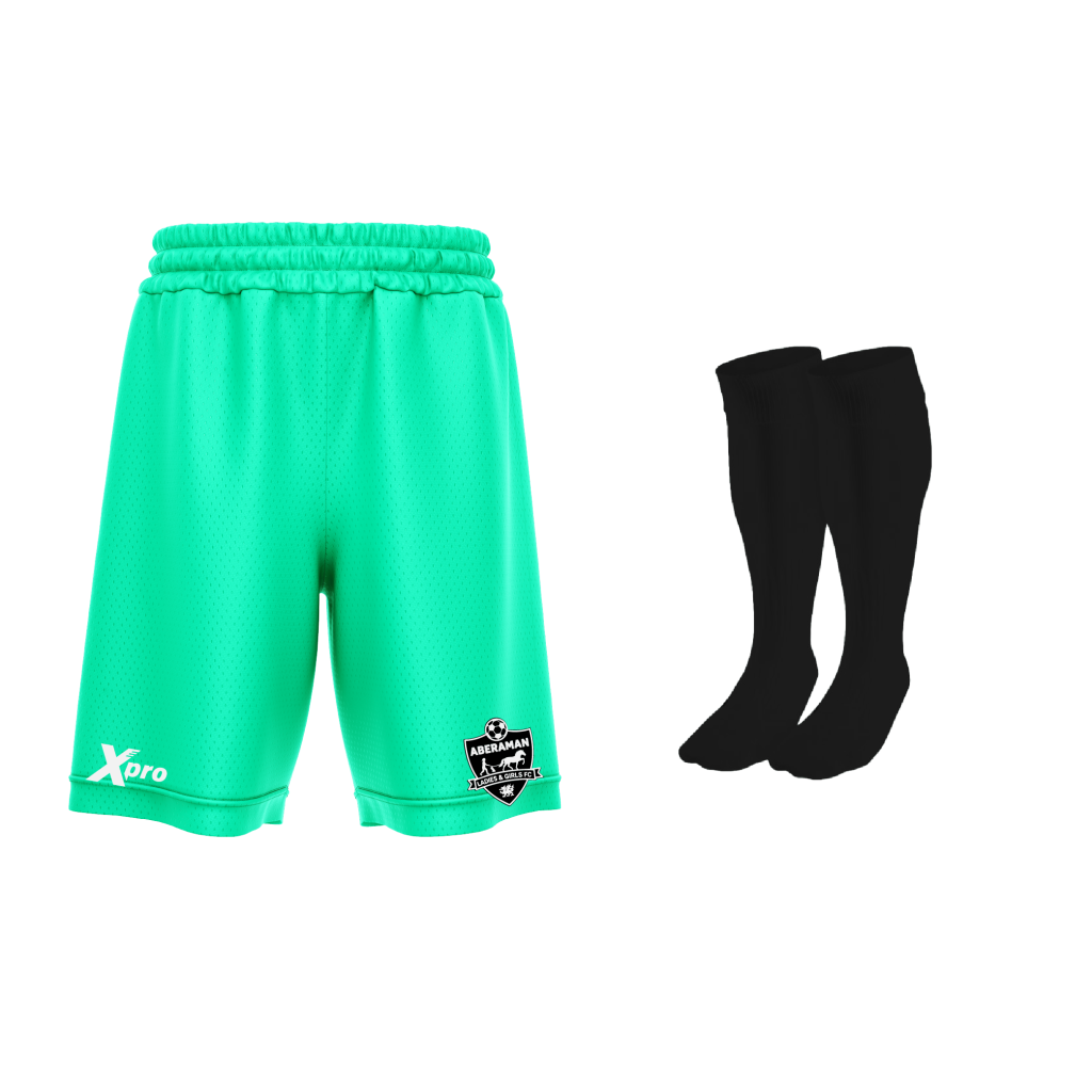 Aberaman Ladies and Girls FC Training Shorts and Socks GREEN/BLACK
