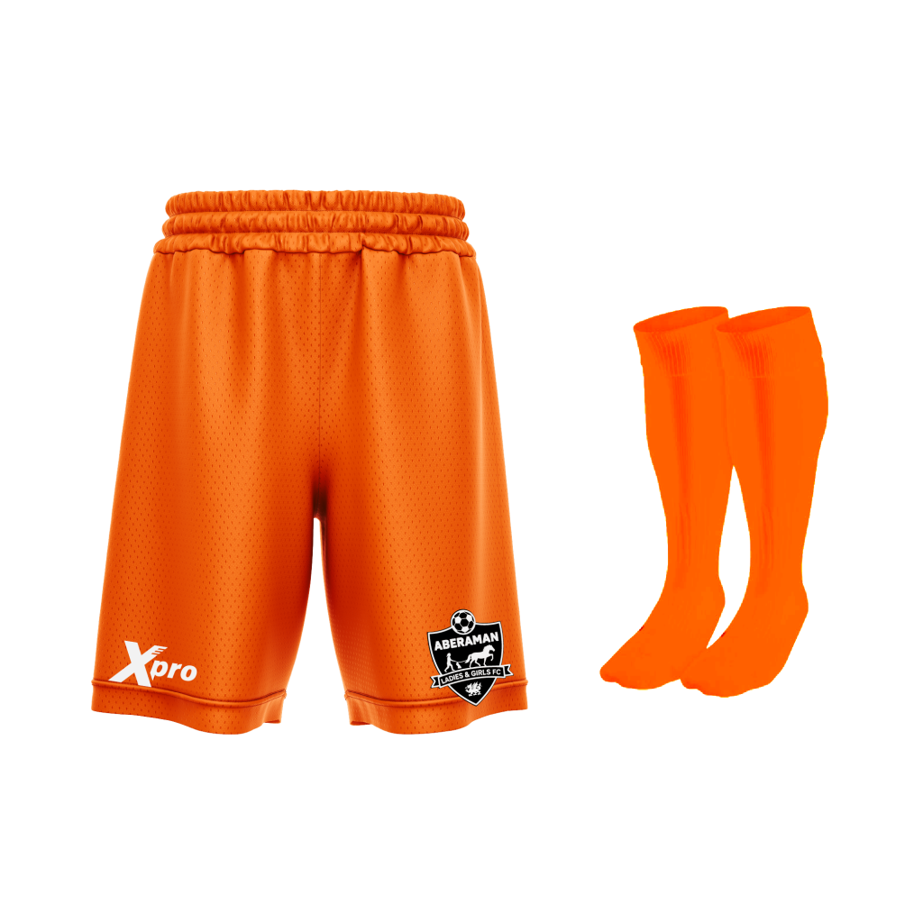 Aberaman Ladies and Girls FC Training Shorts and Socks ORANGE