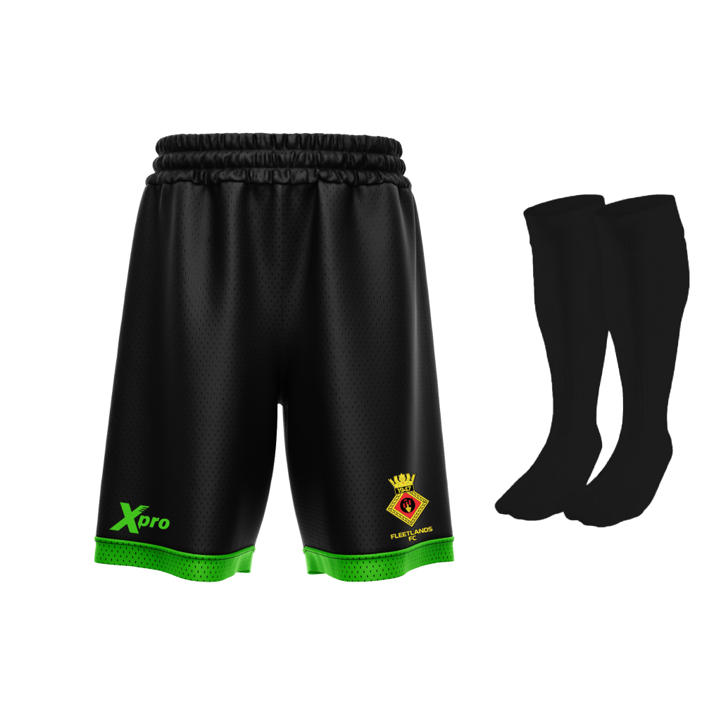 Fleetlands FC Training Shorts and Socks BLACK/GREEN
